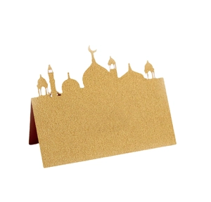 Gold glitter laser-cut mosque design wedding place card for elegant table setting