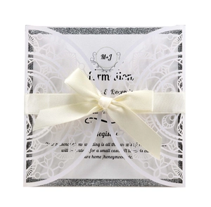 Elegantes Laserschnitt Hochzeits Einladungskarten Set Mit Silber Glitzer Futter Und Schleife Weißes Perlmuttpapier Einladungen Für Hochzeit Bankett Party