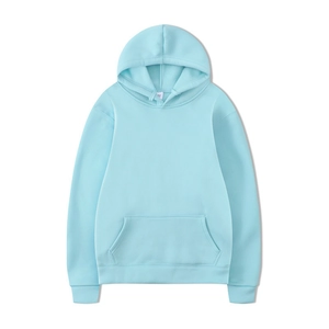 Himmelblauer Kapuzenpullover mit Kängurutasche und gerippten Bündchen in der Größe M