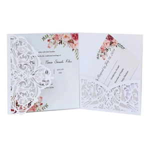European Style Laser Cut Wedding Invitation Artificial Pearl Paper Hollow Out Lace Floral Invites Covers For Marriage Engagement Party Ceremony