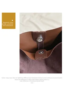Détail du fermoir magnétique et de la doublure en daim sur le sac cabas en cuir
