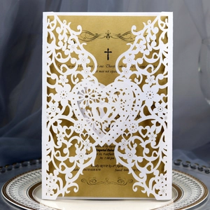 Elegant Laser Cut Wedding Invitations With Hollow Heart Floral Artificial Pearl Paper Shell Kraft Inner Card Ribbon Envelopes