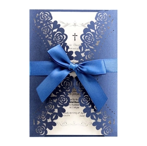 Laser Cut Rose Hollow Invitation Cards With Artificial Pearl Paper Ribbons And Envelopes For Wedding Party Religious Celebration