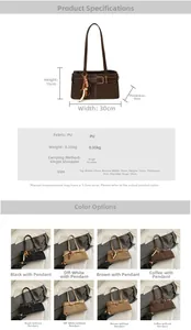 Vue détaillée du sac d'épaule vintage en PU montrant les boucles et les perles