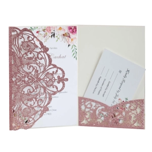 Laser Cut Wedding Invitations Glitter Paper Hollow Floral Invitation Cards With RSVP Cards And Envelopes For Engagement