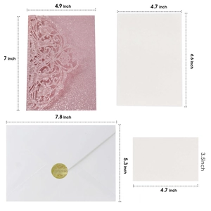 Pink laser cut wedding invitation set with glitter cover and blank inner sheet