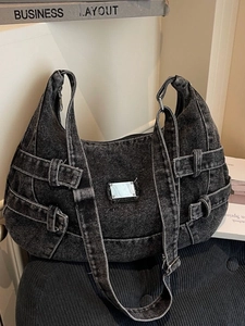 Women Men Washed Denim Crossbody Hobo Bag Large Capacity Japanese Utility Style Adjustable Strap Casual Shoulder Messenger Bag