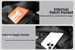 Detail view of large tote bag interior features including open slip pocket and zipper compartment