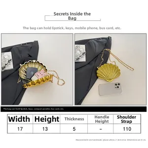 Size chart for shell acrylic evening bag showing 17cm width and 13cm height details