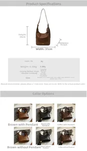 Detaillierte Größentabelle und Materialdetails für Vintage PU Leder Eimertasche