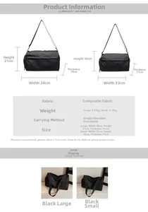 Detailed size chart for minimalist black large capacity shoulder bags in two dimensions