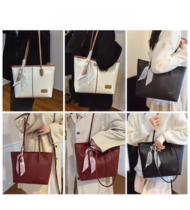 Collage de sacs cabas chics avec détails de foulard en soie et tenues à la mode