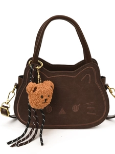 Borsa a mano alla moda a forma di gatto marrone scuro con finitura opaca e ciondolo