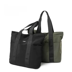 Black and olive green large capacity tote bags with nylon fabric and outer pockets