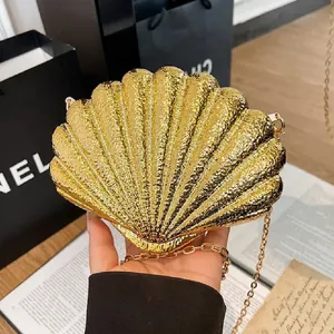 Acrylic Shell Shape Evening Clutch Bag For Women Luxurious Metallic Glossy Chain Shoulder Bag Party Banquet Handbag