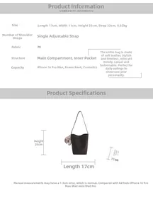 Size chart for the vintage PU leather bucket bag with dimensions 17x11x25cm and weight data