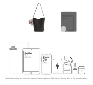 Deep brown bucket bag capacity showing space for iPad Pro, umbrella, and daily essentials