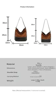 Detailed size chart for large and small tote bags with dimensions and strap length details