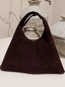 Vintage Suede Large Tote Bag For Women Retro Minimalist Shoulder Bag High Capacity Commuter Handbag Solid Color Chic Bucket Bag