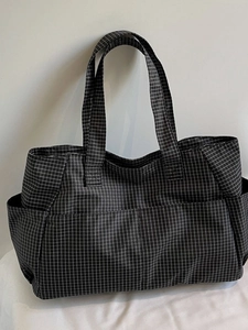 Women Large Capacity Plaid Canvas Tote Bag Multi Pocket Shoulder Handbag For Daily Work Travel Casual Grid Pattern Carryall