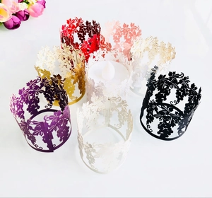 Laser-cut grape vine paper shades for LED candles in seven vibrant assorted colors