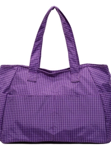Minimalist purple plaid tote bag with large capacity and dual front pockets