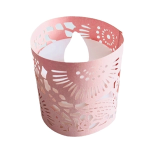 Pink laser-cut decorative paper wrap with floral pattern for LED tea light candles