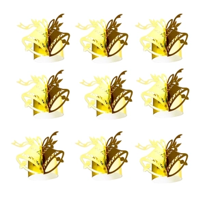 Set of 9 gold Christmas bell napkin rings featuring a hollowed-out festive design