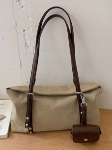 Vintage PU Leather Tote Bag Set For Women Solid Color Rivet Crossbody Bag With Mini Pouch Casual Minimalist Shoulder Bag