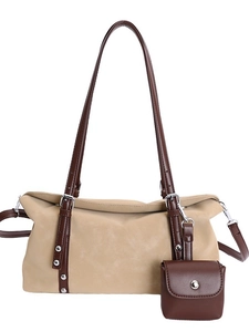 Minimalist beige and brown tote bag with adjustable strap and small coin purse