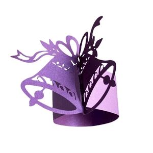 Purple laser cut Christmas bell paper napkin ring with shimmering hollow design