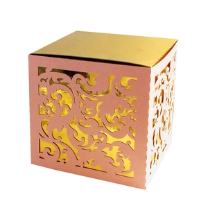 Elegant laser-cut floral favor box in pink and gold finish for weddings and parties