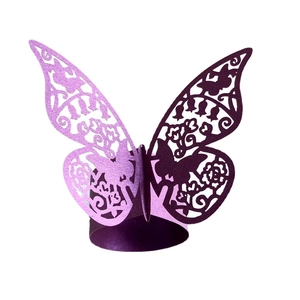 Elegant purple butterfly napkin ring with laser-cut rose patterns for wedding table decor