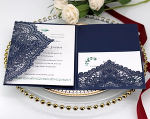 Elegant Laser Cut Hollow Lace Artificial Pearl Paper Invitation Card For Wedding Party Banquet Floral Vine Design Greeting Card