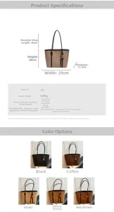 Detailed spec sheet and size dimensions for the large PU leather tote shoulder bag