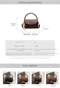 Detailed size specifications for the vintage PU leather handbag with beaded handle decoration