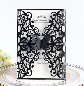 Laser-cut wedding invitation with butterfly buckle and Happy Valentine's Day message
