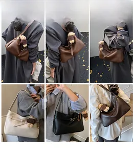 Détails de grands sacs cabas rétro en PU marron, noir et beige avec pendentif ours
