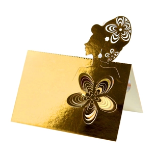Laser Cut Artificial Pearl Paper Place Cards With 3D Flower Elegant Girl Silhouette Hollow Table Name Cards For Wedding Banquet Party