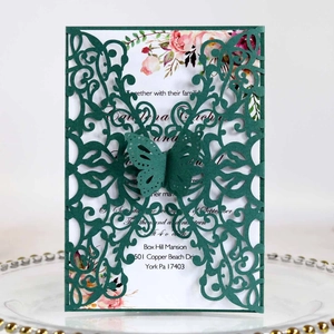 Butterfly Laser Cut Wedding Invitations Hollow Out Pearlescent Paper Greeting Cards For Engagement Party Anniversary