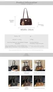 Detailed size chart and specifications for vintage matte PU leather tote bag with bear charm