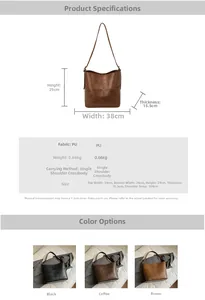 Tabella dimensioni e opzioni colore per borsa a secchiello minimalista in pelle PU
