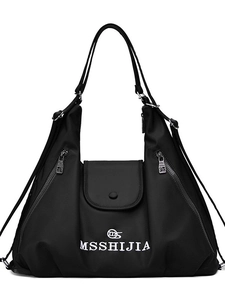 Black versatile nylon backpack and tote bag with multi-pockets and shoulder strap