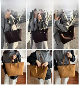 Macro view of vintage large capacity tote bags in dark brown and camel matte leather