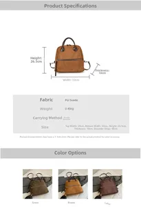 Tableau des tailles détaillé et options de couleurs pour le sac à dos rétro en PU