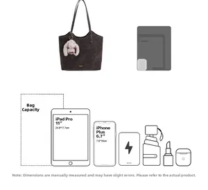 Large capacity vintage tote bag interior view fitting an iPad Pro and smartphone
