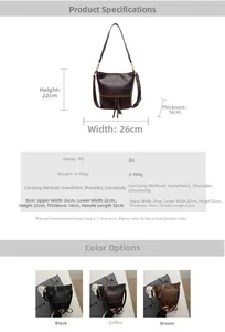 Guide des dimensions pour le sac seau rétro en cuir PU avec options de porté variées