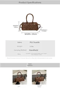 Detailed size and material specs for the vintage large capacity PU suede baguette bag
