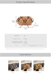 Detailed size chart and parameter table for vintage drawstring bucket crossbody bag