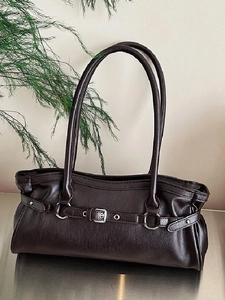 Sac Sous l'Aisselle en Cuir PU Rétro pour Femmes Sac à Bandoulière Grande Capacité avec Boucle de Ceinture Couleur Unie